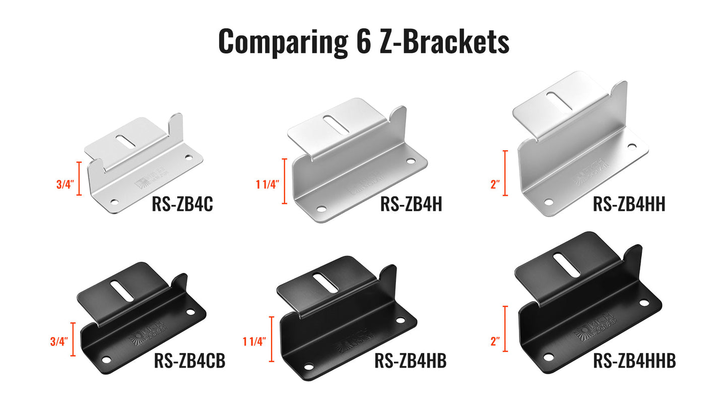 Comparison of the three Z-bracket standoff heights in silver and black