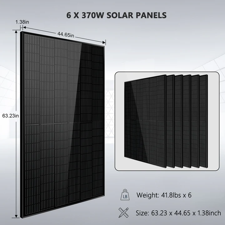 Off-Grid Solar Kit 6500W 48VDC 120/240VAC 5.12KWH PowerWall Lithium Battery 6 x 370 Watts Solar Panels SGM-655M