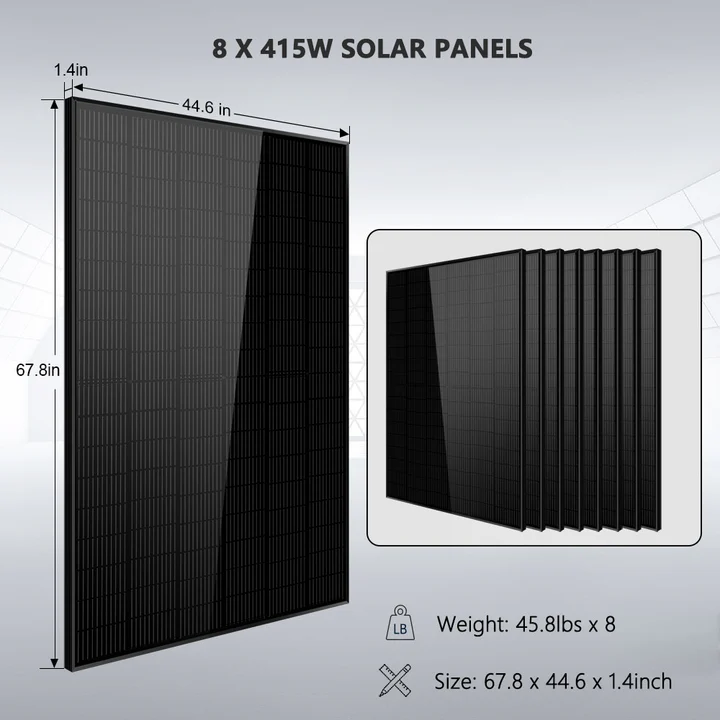 Off-Grid Solar Kit 6500W 48VDC 120/240VAC LiFePO4 10.24KWH Lithium Battery 8 x 415W Solar Panels SGR-6510E