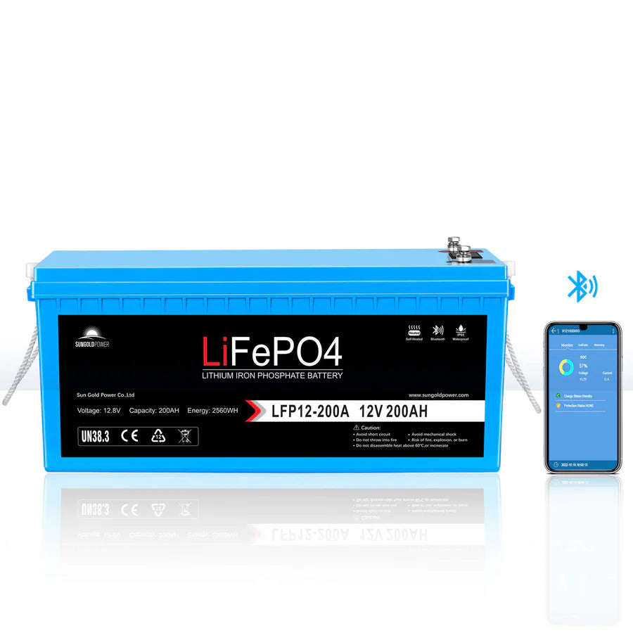 12V 200AH LiFePO4 Deep Cycle Lithium Battery - Bluetooth / Self-Heating / IP65