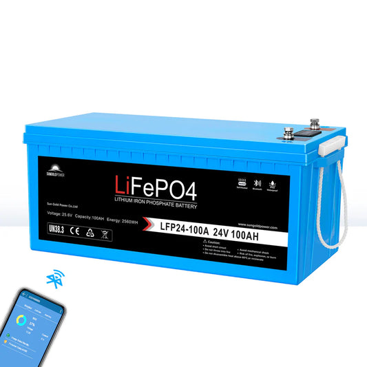 24V 100AH LiFePO4 Deep Cycle Lithium Battery - Bluetooth / Self-Heating / IP65
