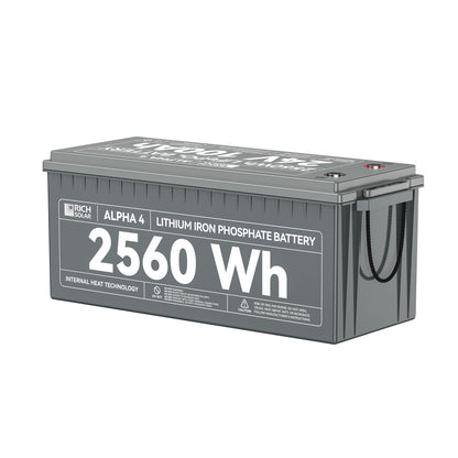 ALPHA 4 battery at an angle showing the long narrow case profile