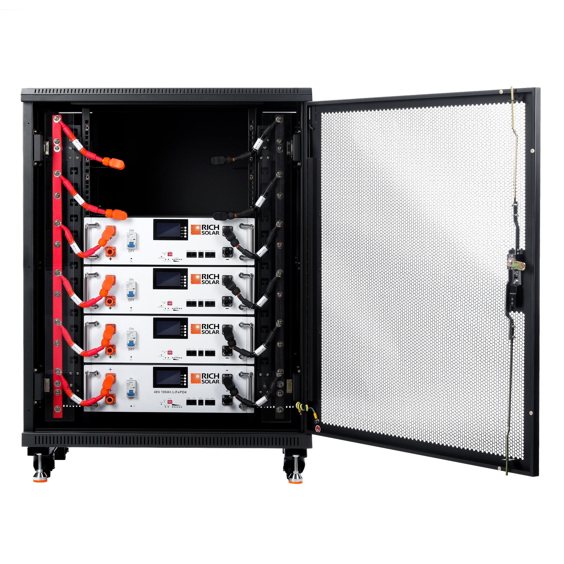 Server rack populated with multiple ALPHA 5 batteries
