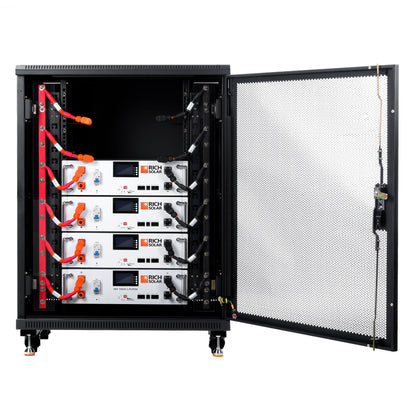 Server rack populated with multiple ALPHA 5 batteries