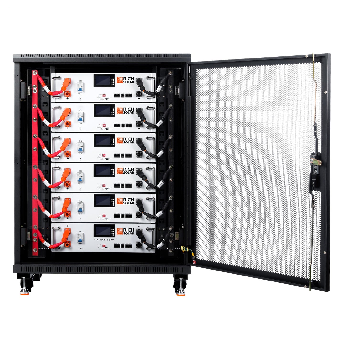 Empty ALPHA 5 battery server rack with mesh door