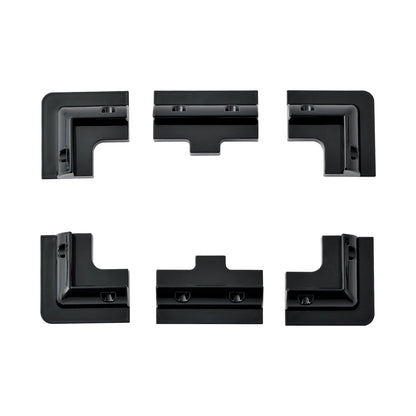 Set of six black ABS drill-free corner brackets for solar panel mounting