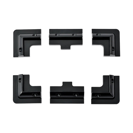 Set of six black ABS drill-free corner brackets for solar panel mounting