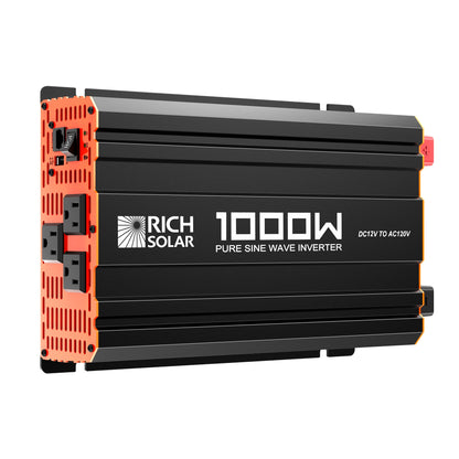 NOVA PURE 1K 1000W 12V pure sine wave inverter, front view with three AC outlets