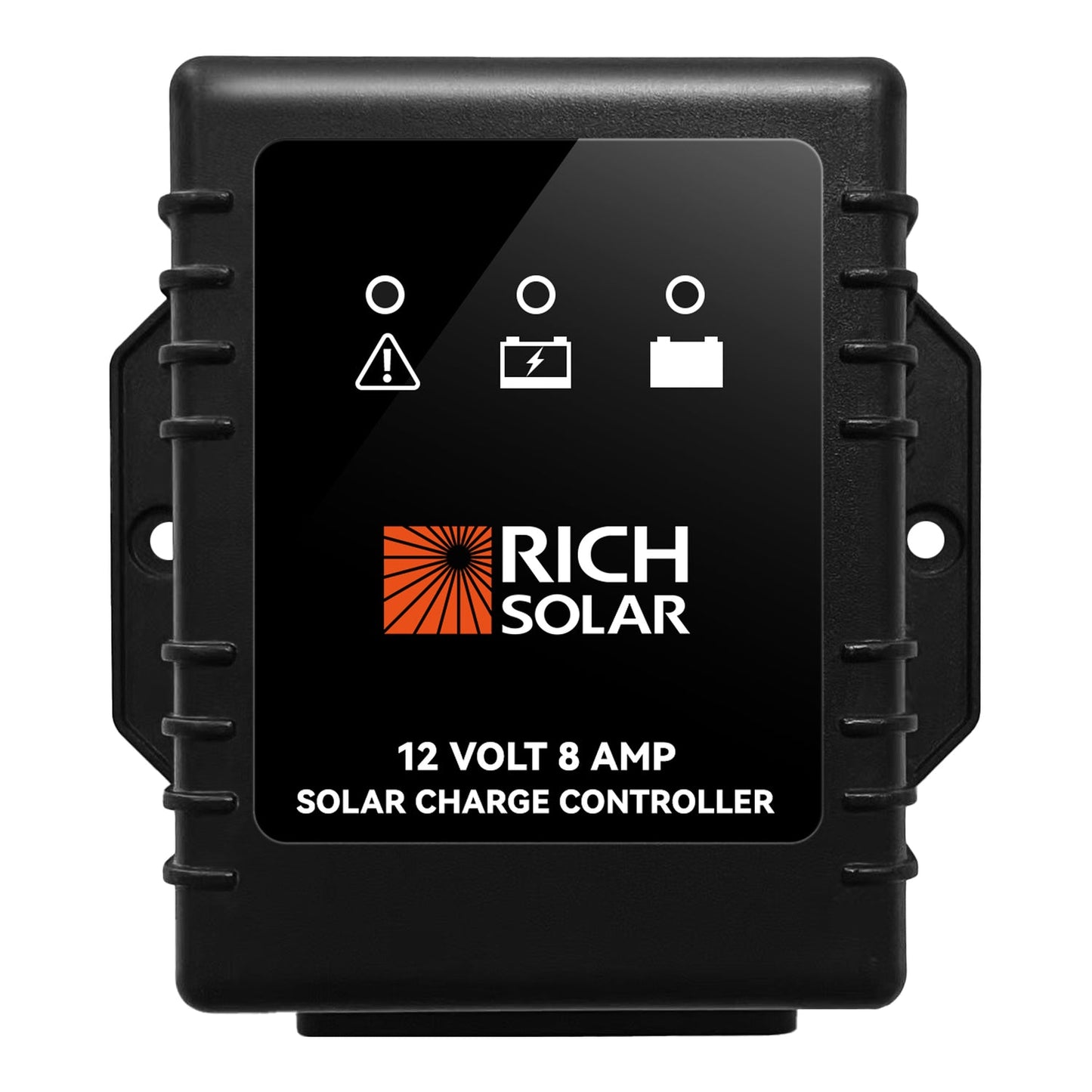 BRAVO Waterproof 8 sealed 8 amp PWM solar charge controller for 12V systems, front view