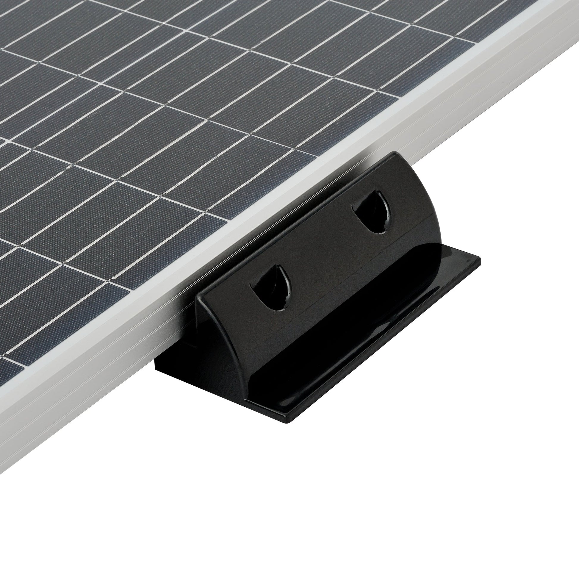 Corner brackets positioned at the four corners of a solar panel