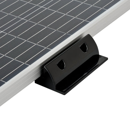 Corner brackets positioned at the four corners of a solar panel