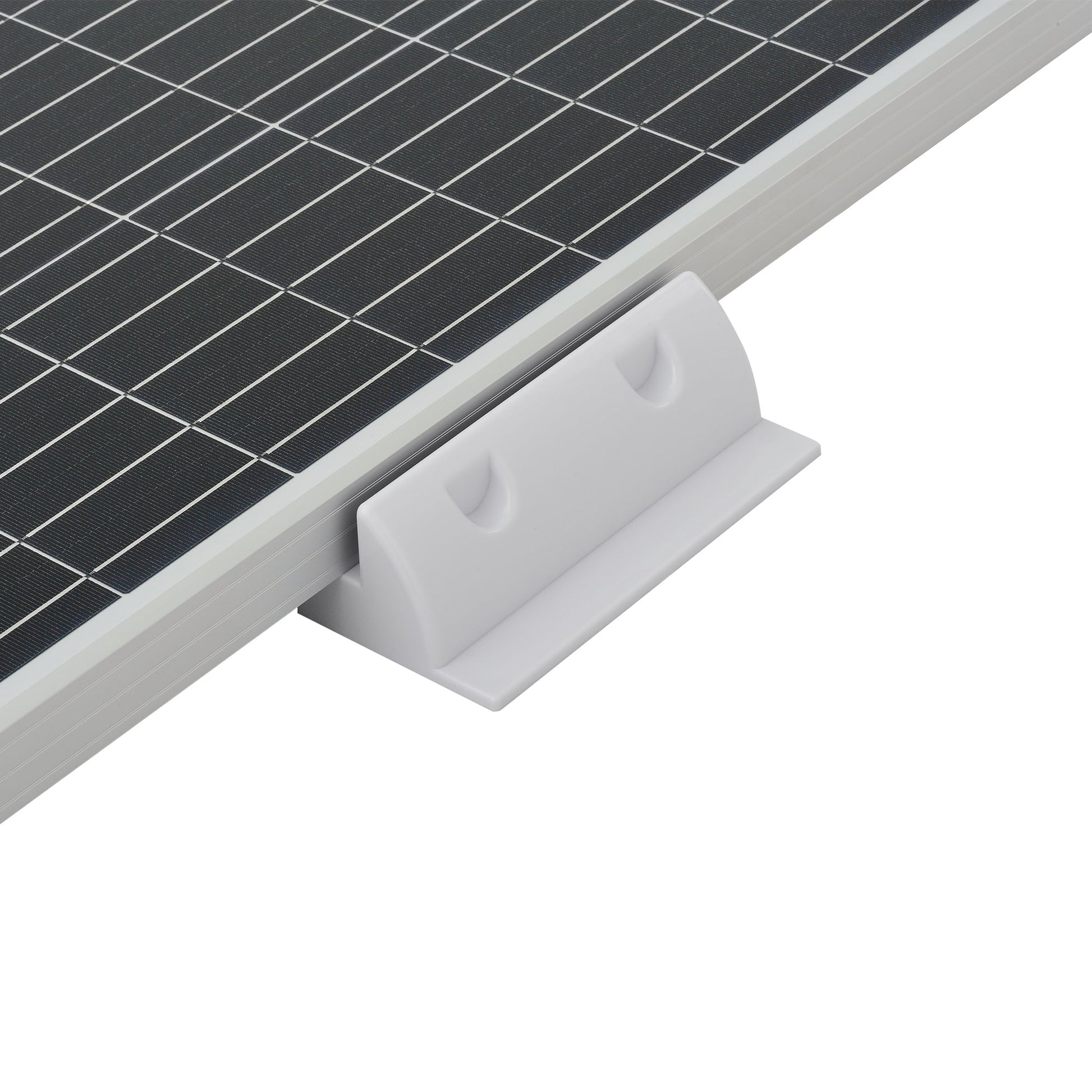 Solar panel mounted on a roof using drill-free corner brackets