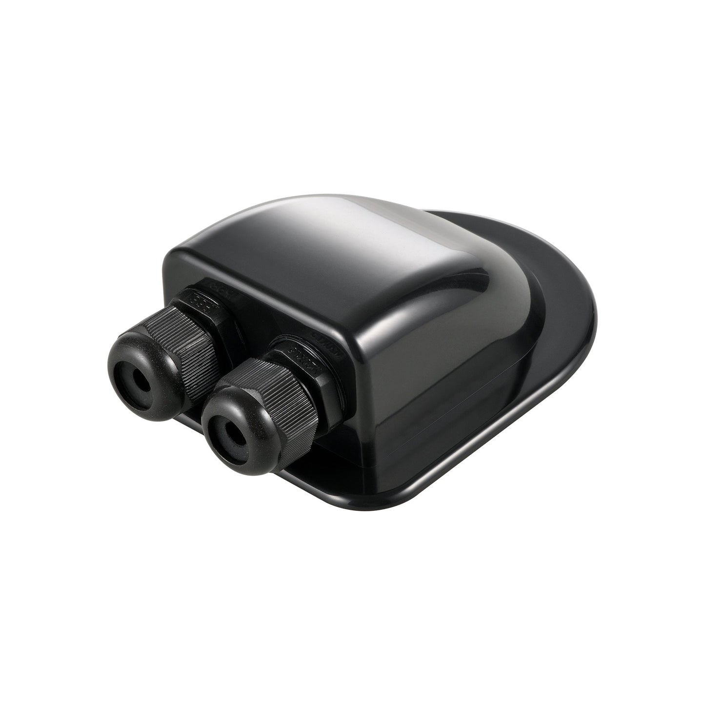 Black ABS cable entry housing for solar panel roof cable, front view