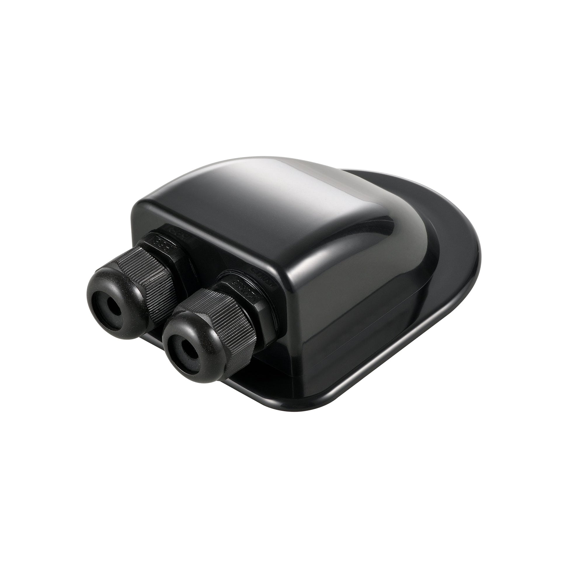 Black ABS cable entry housing for solar panel roof cable, front view