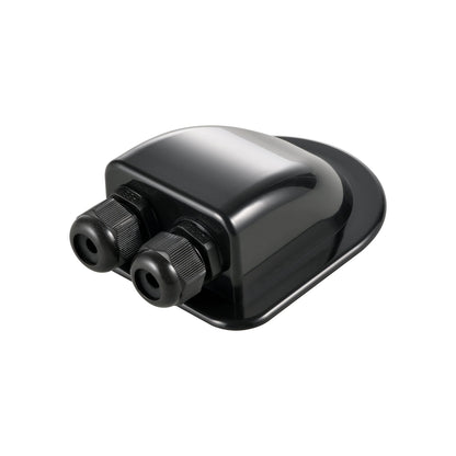 Black ABS cable entry housing for solar panel roof cable, front view