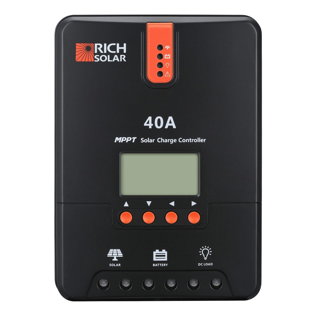 40 amp MPPT solar charge controller, detail view