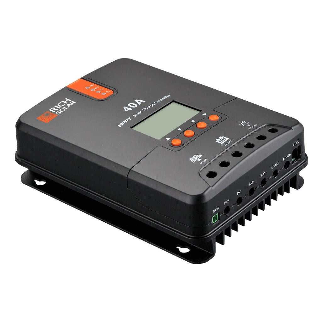40 amp MPPT solar charge controller, detail view