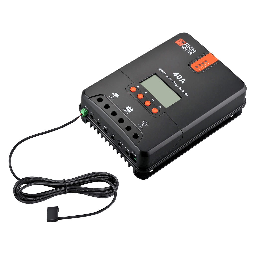40 amp MPPT solar charge controller, detail view