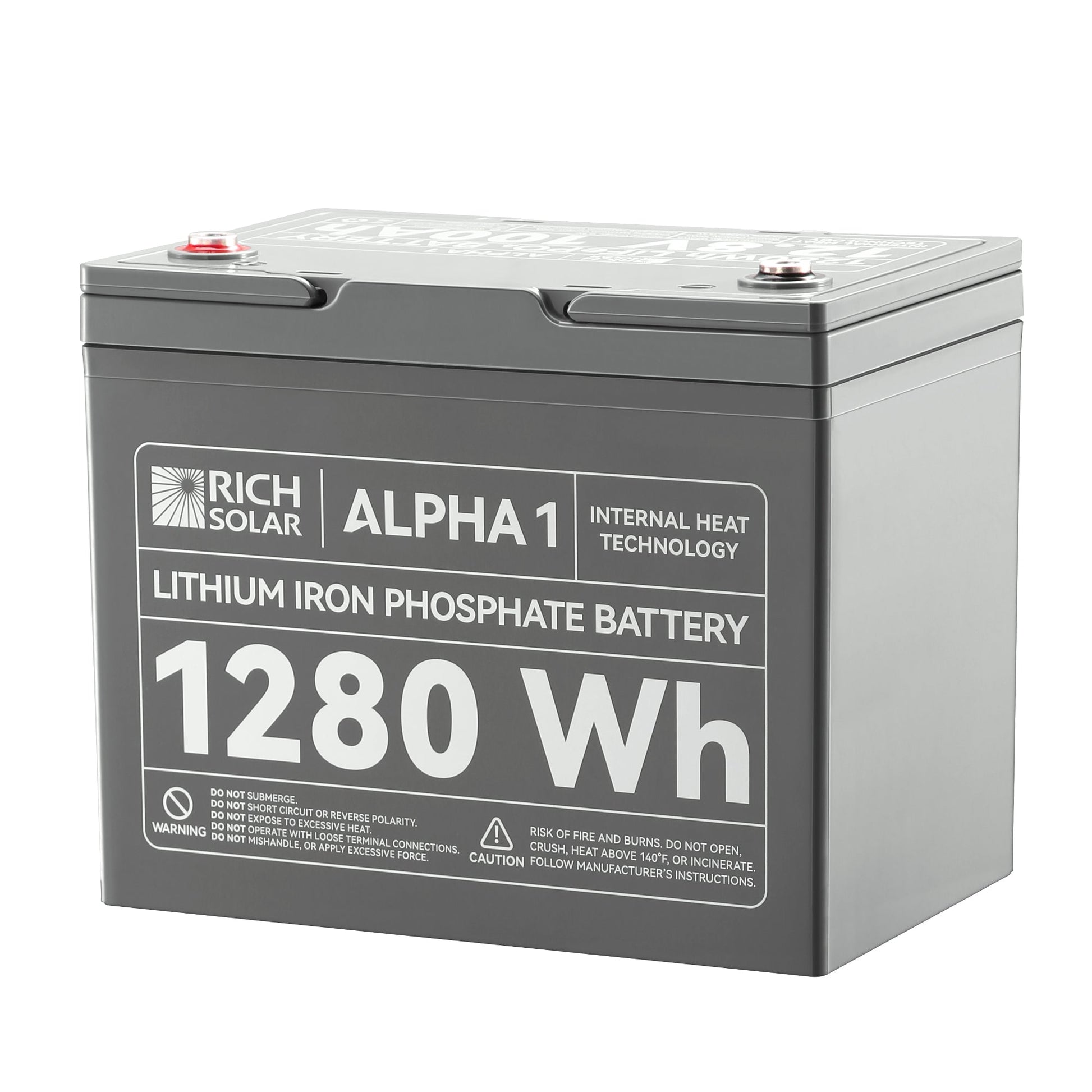 Top of the ALPHA 1 battery showing positive and negative terminal layout