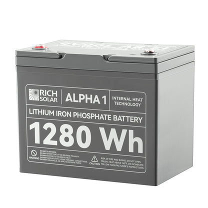 Top of the ALPHA 1 battery showing positive and negative terminal layout