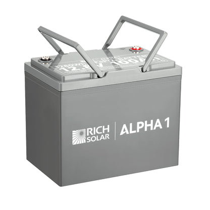 ALPHA 1 battery side profile with model and capacity label