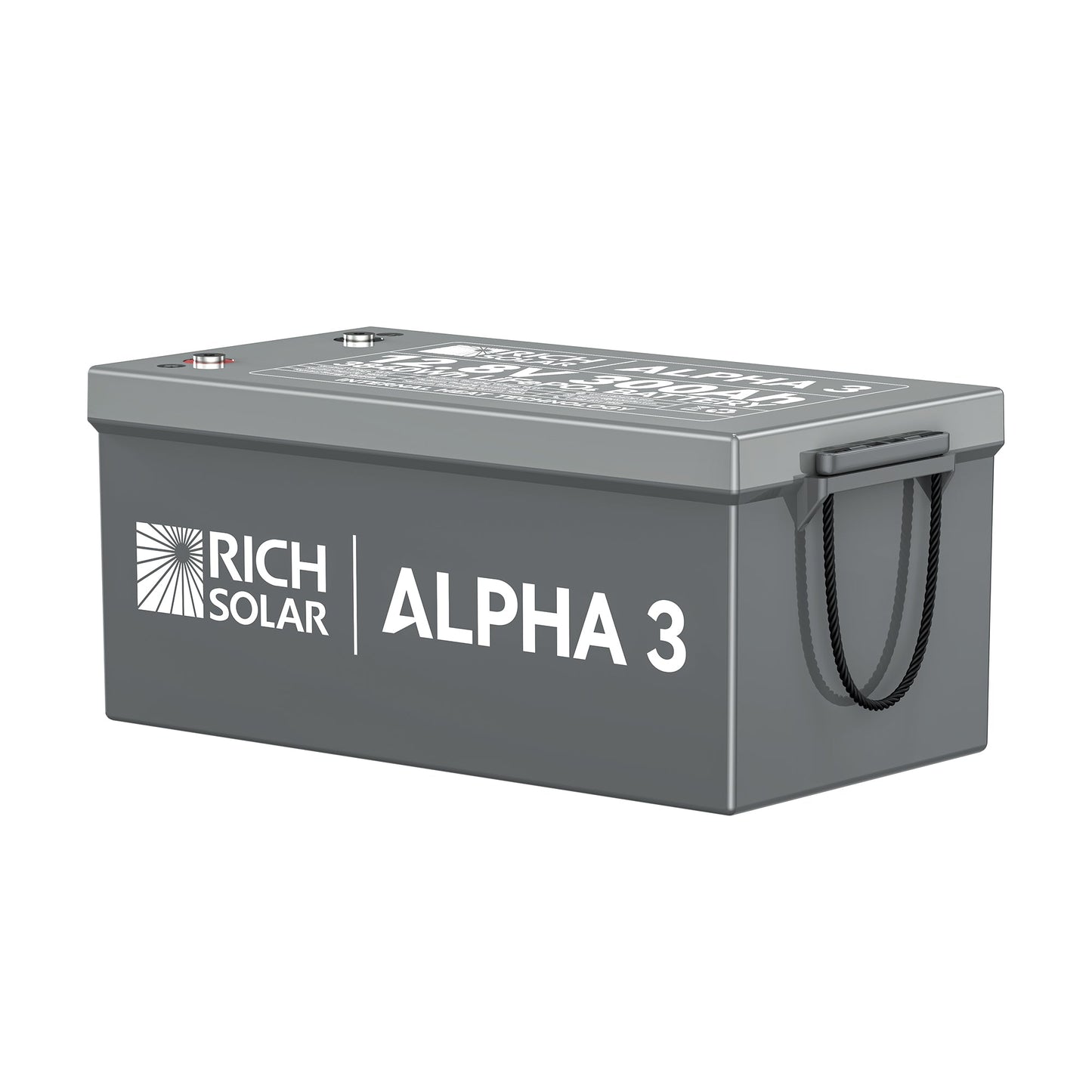 ALPHA 3 battery at an angle showing case depth and carry handles