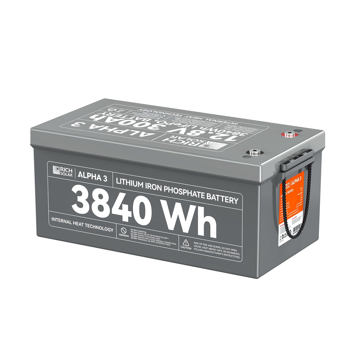 ALPHA 3 battery side profile with the specification label