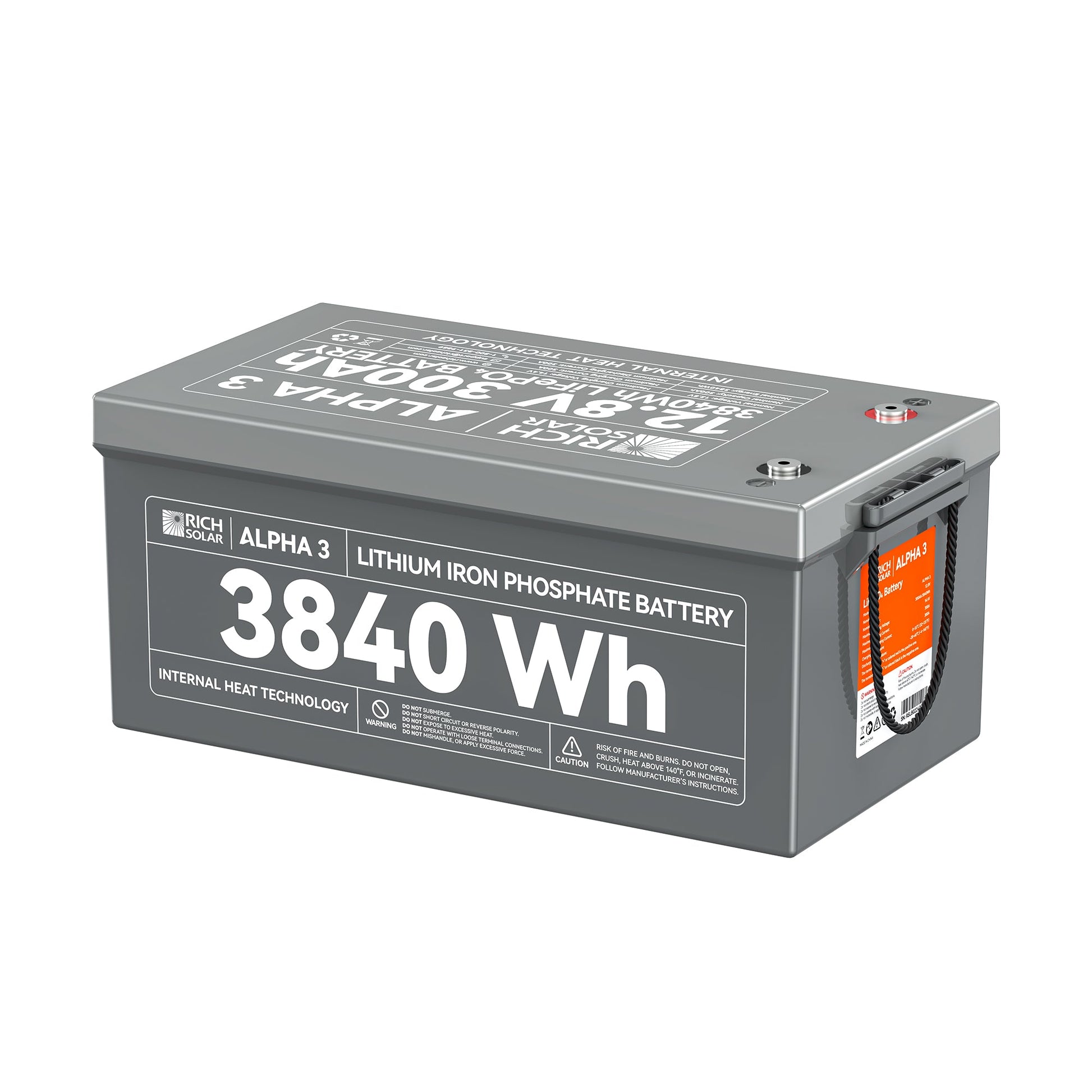 ALPHA 3 battery side profile with the specification label