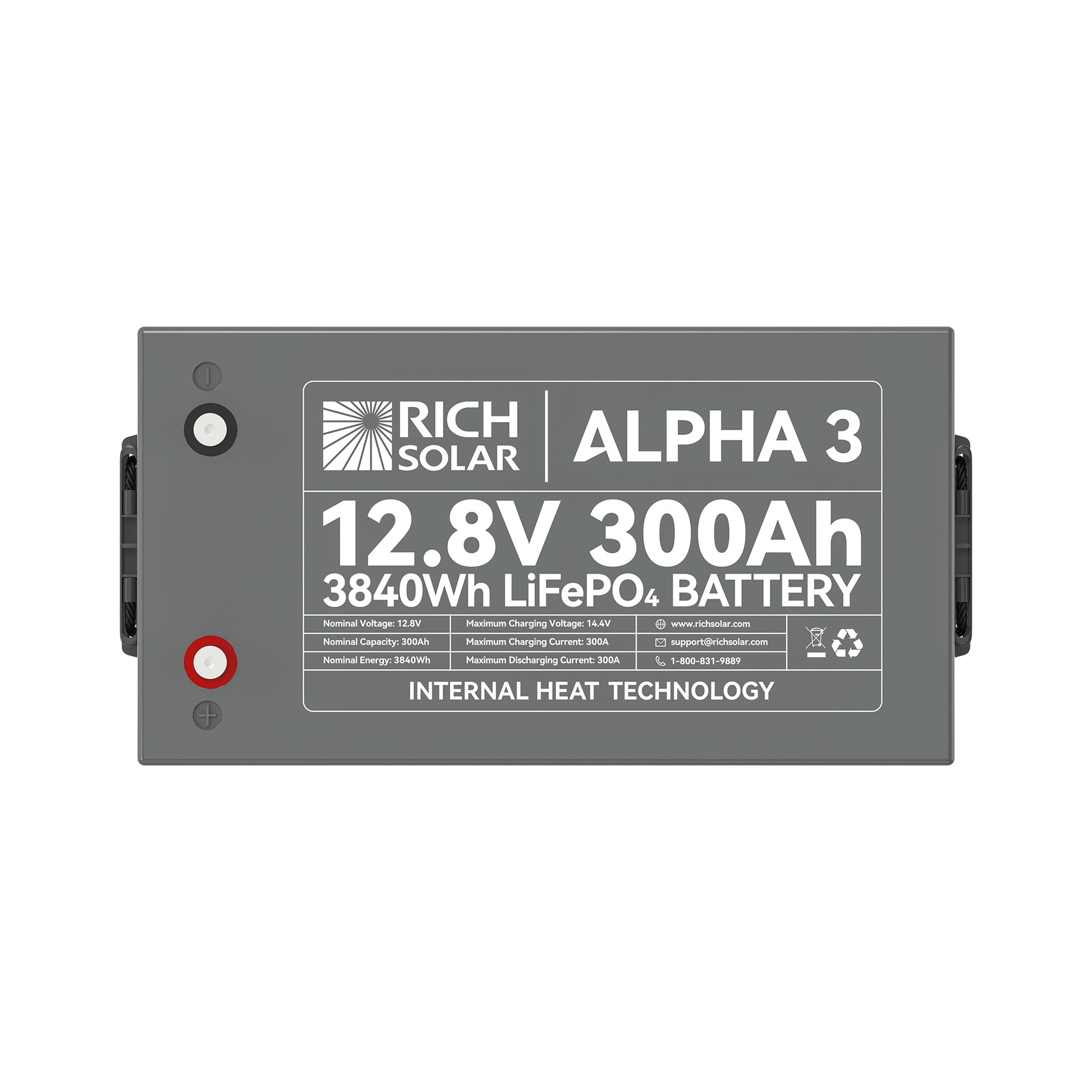 ALPHA 3 battery rear view showing the sealed IP65 case