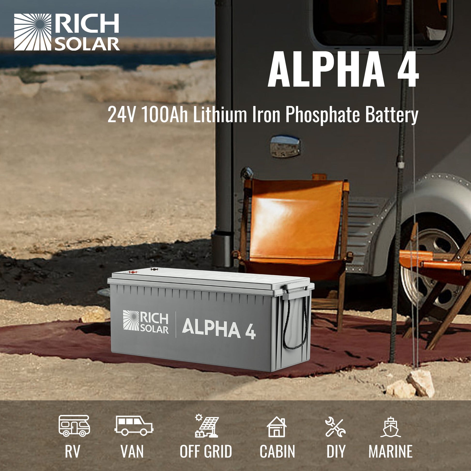 ALPHA 4 battery side view with the specification label