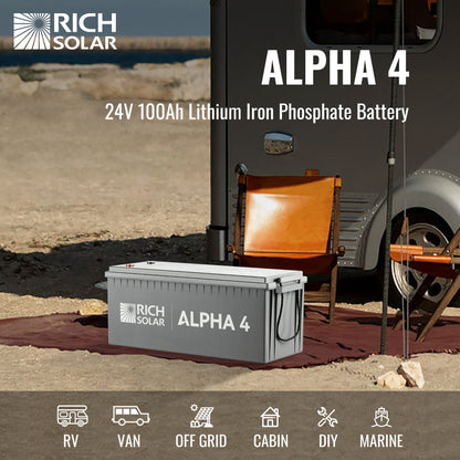 ALPHA 4 battery side view with the specification label