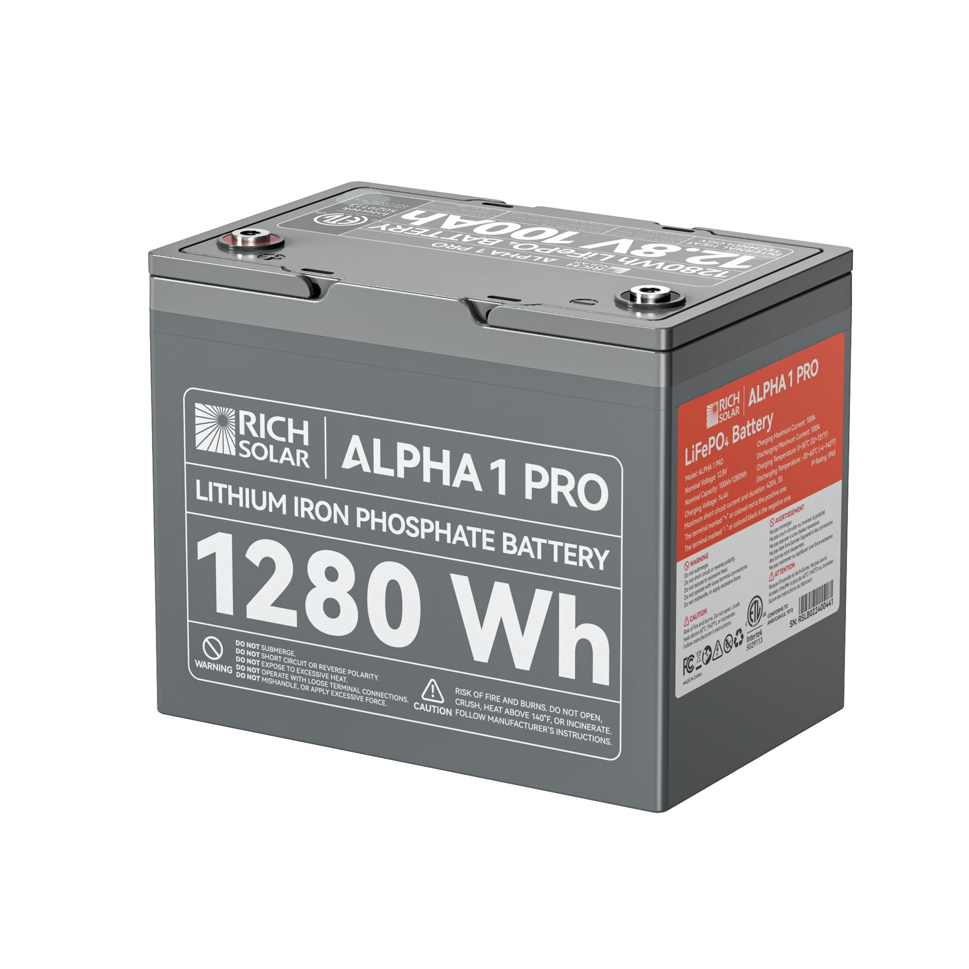 ALPHA 1 PRO battery at an angle showing case depth and carry handle