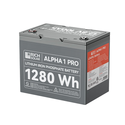 ALPHA 1 PRO battery at an angle showing case depth and carry handle