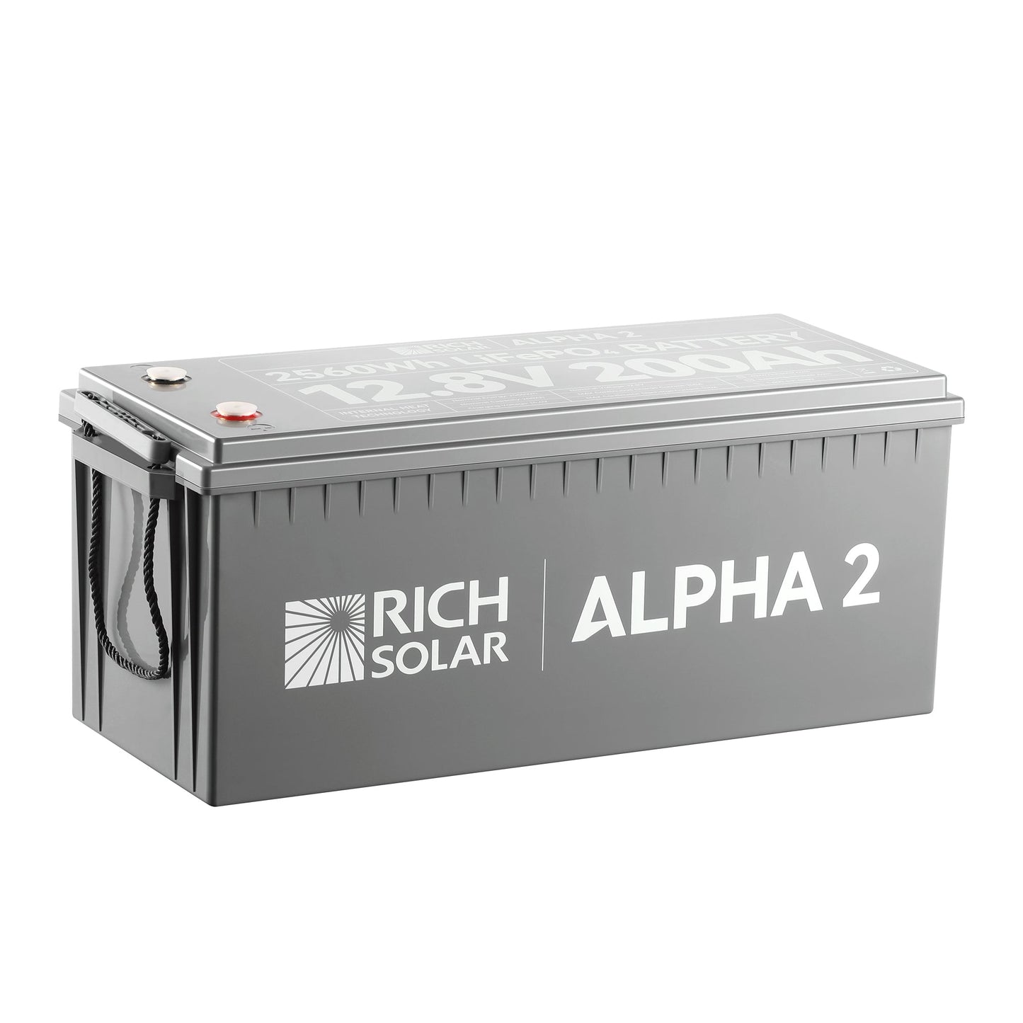 Top of the ALPHA 2 showing positive and negative terminal placement