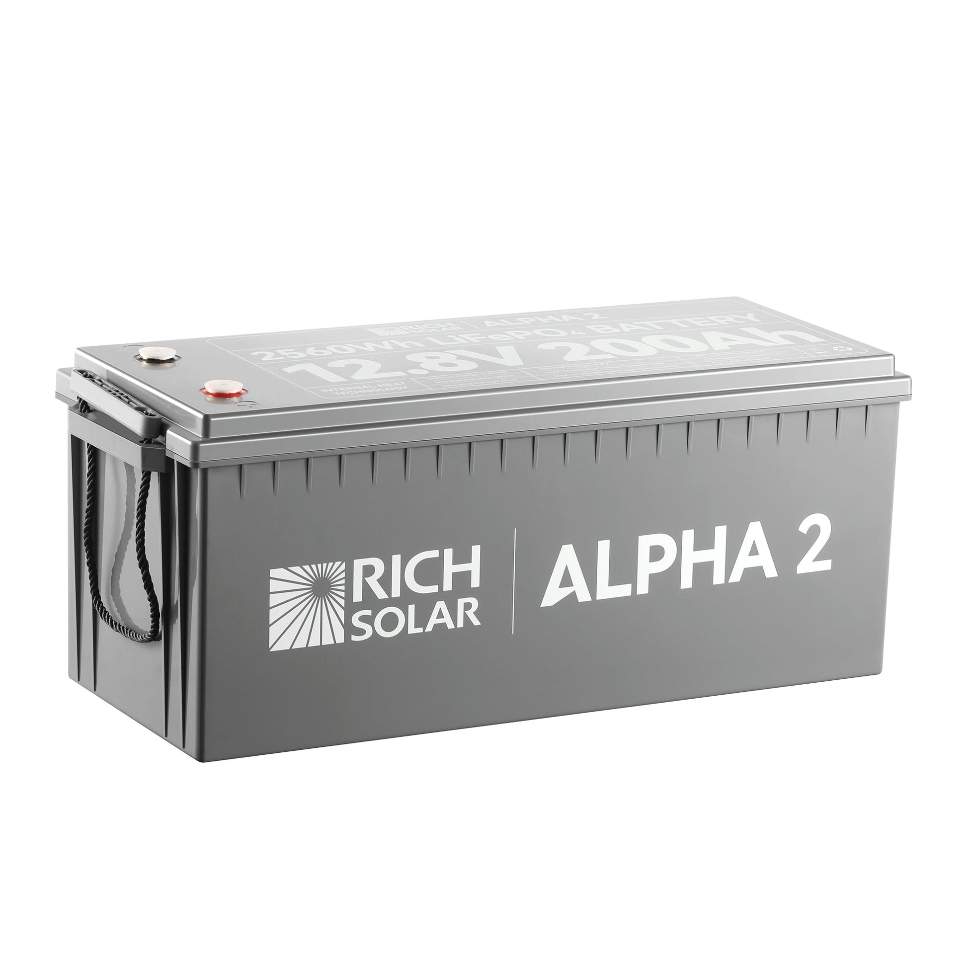 Top of the ALPHA 2 showing positive and negative terminal placement