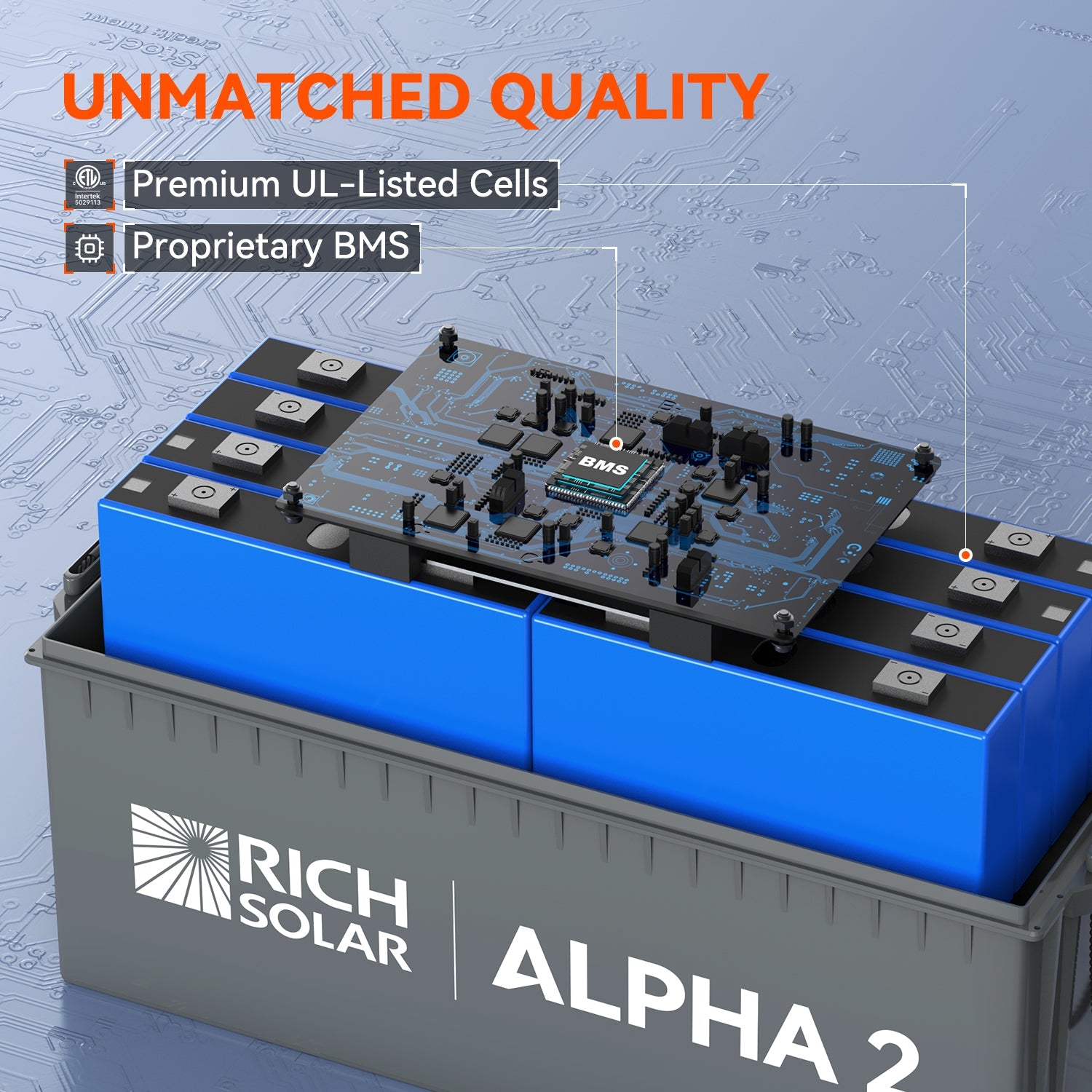 ALPHA 2 battery alternate angle showing overall proportions