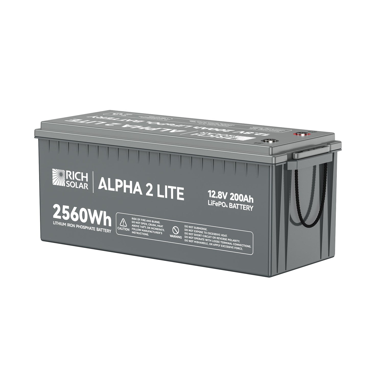 ALPHA 2 LITE battery at an angle showing case depth and label