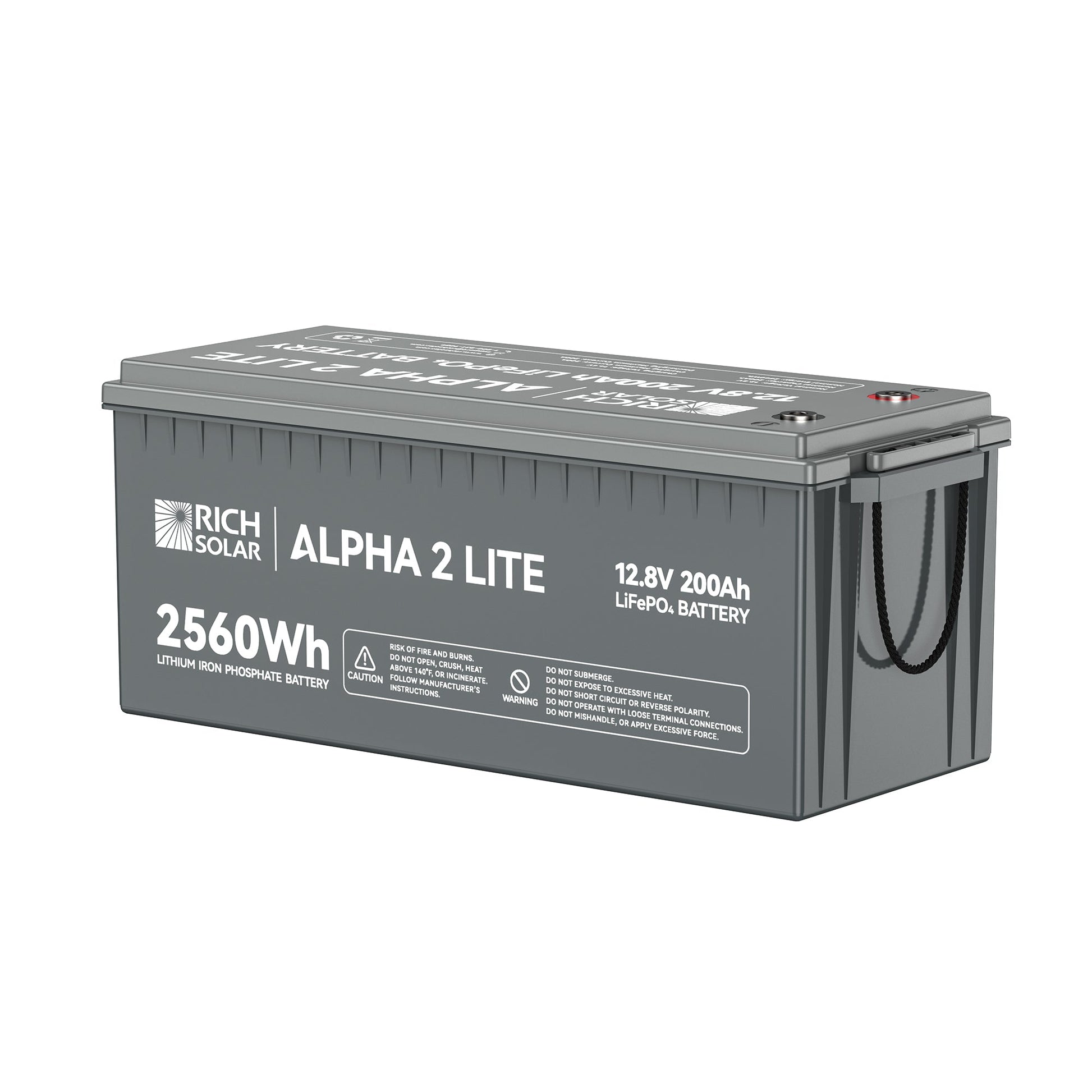 ALPHA 2 LITE battery at an angle showing case depth and label