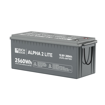 ALPHA 2 LITE battery at an angle showing case depth and label