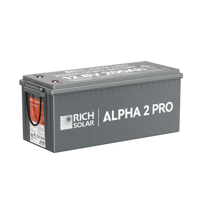 ALPHA 2 PRO 12V 200Ah LiFePO4 battery, front view of the case and terminals