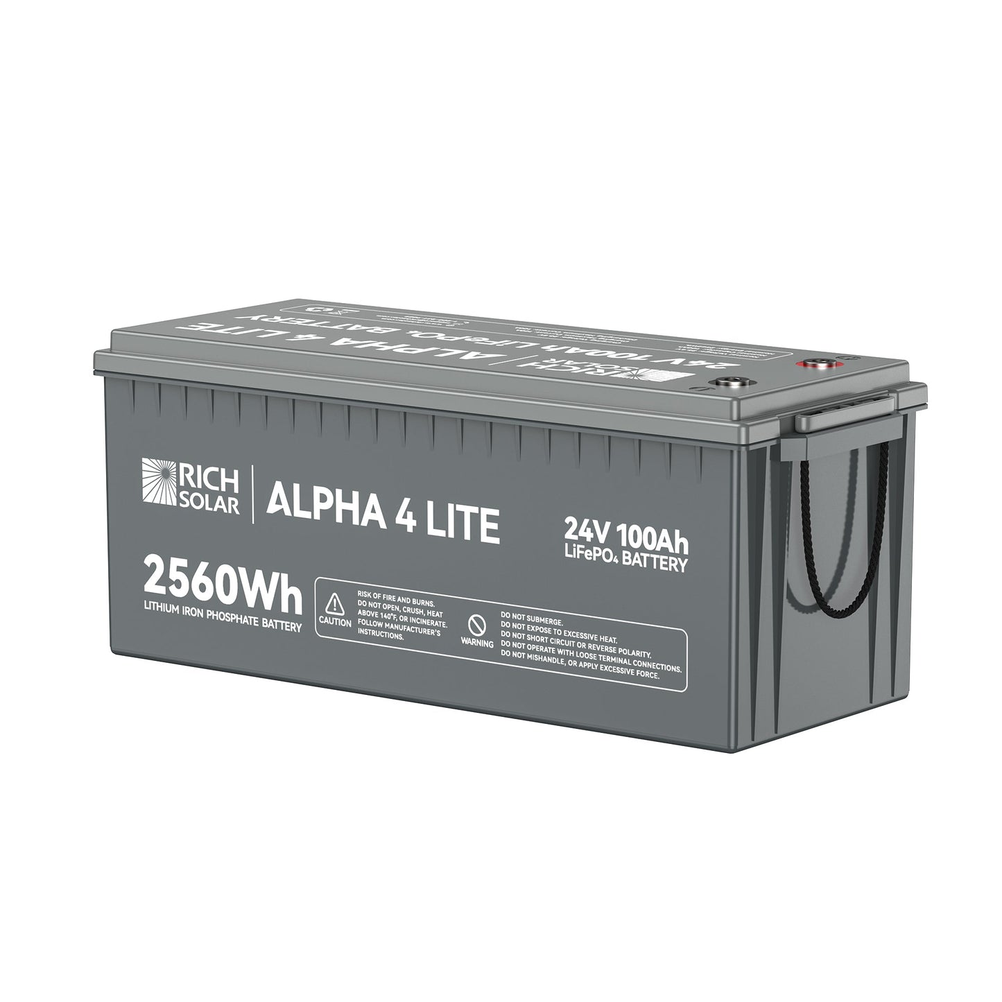ALPHA 4 LITE battery at an angle showing the long narrow case profile