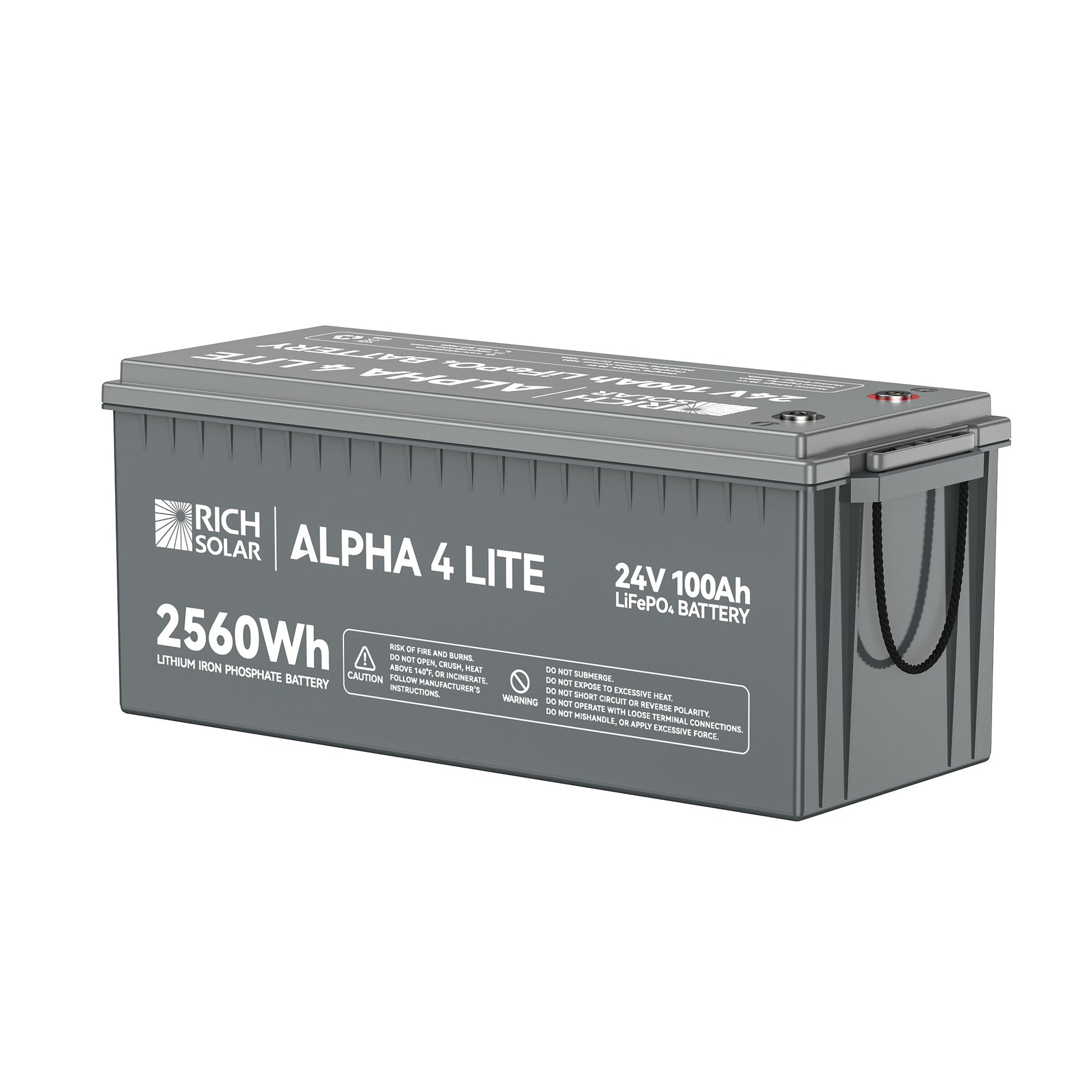 ALPHA 4 LITE battery at an angle showing the long narrow case profile