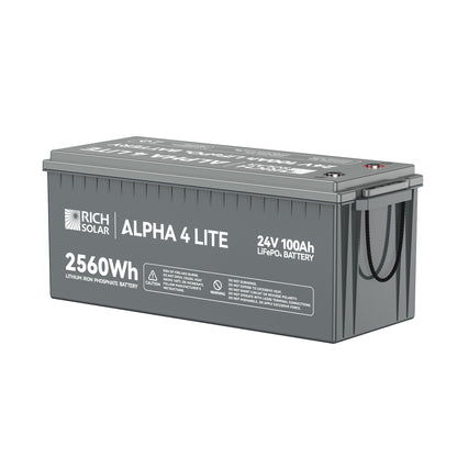ALPHA 4 LITE battery at an angle showing the long narrow case profile