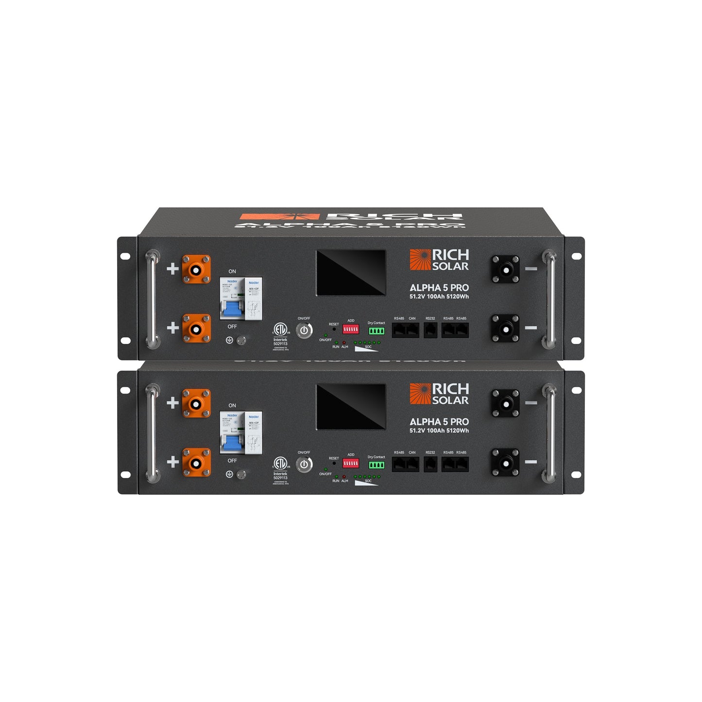 Two ALPHA 5 PRO batteries mounted in the server rack