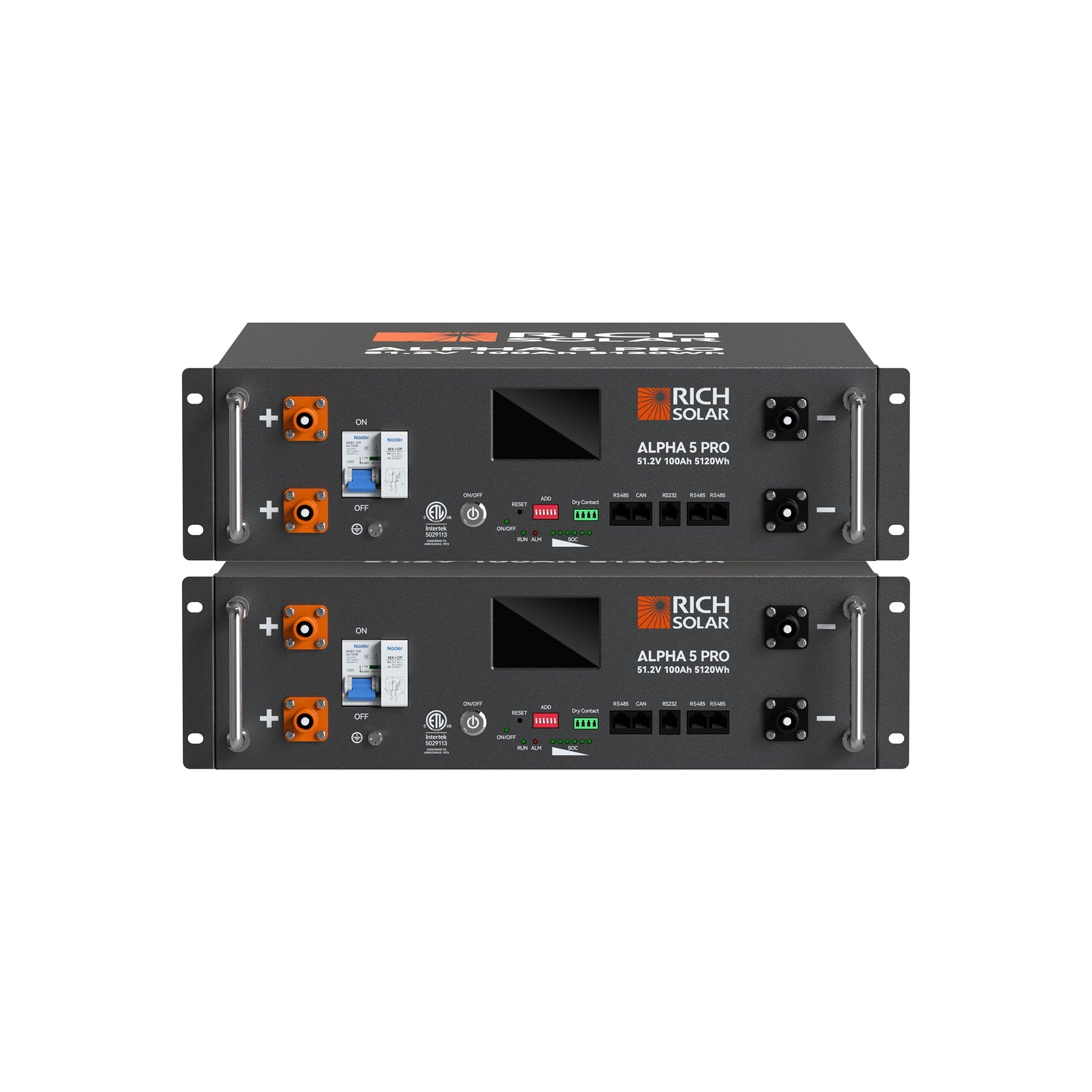 Two ALPHA 5 PRO batteries mounted in the server rack