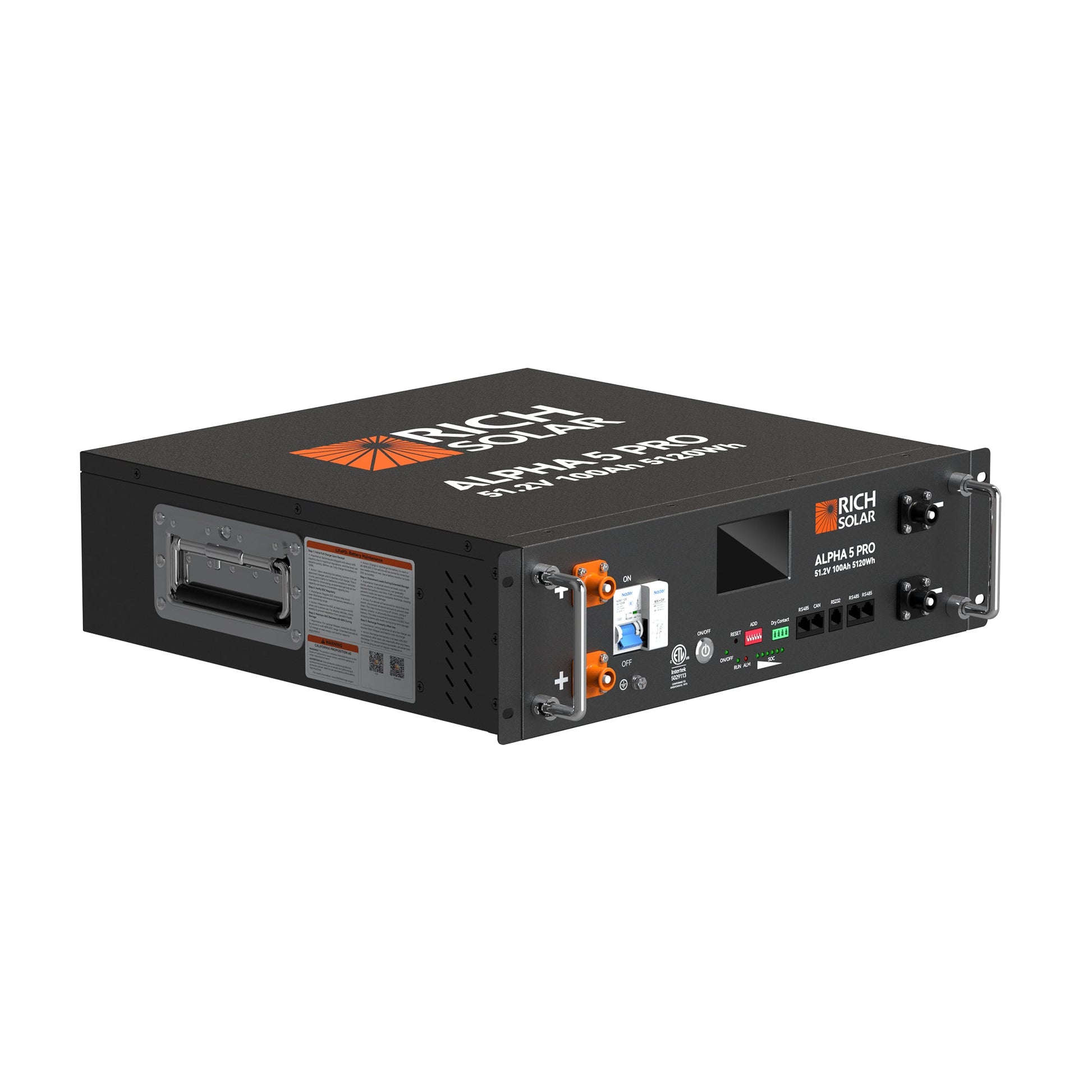 ALPHA 5 PRO 51.2V 100Ah rack battery, front panel view with LCD display