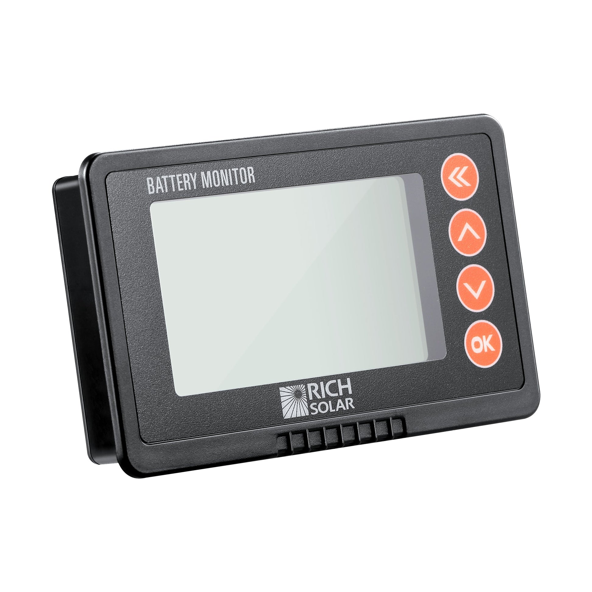 Battery monitor shown flush mounted in a wall panel