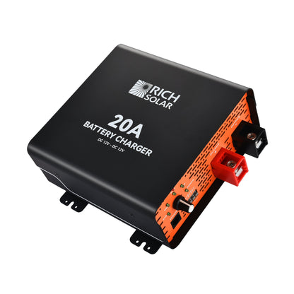 Input and output terminals on the RS-DC20 charger