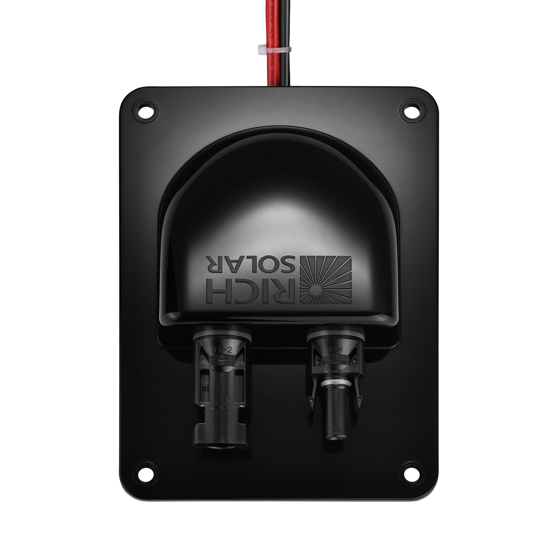 RS-G05 8AWG cable entry plate with pre-fitted MC4 connectors, front view