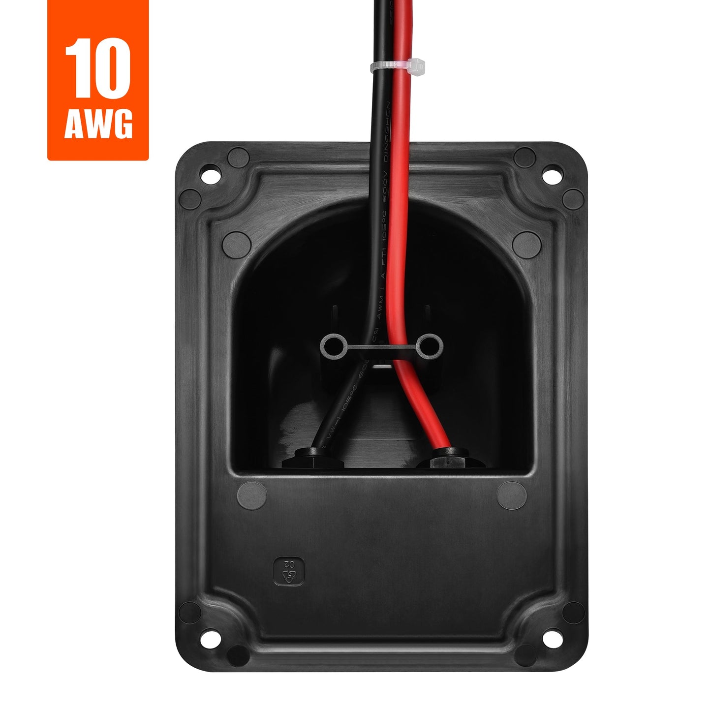 RS-G04 cable entry plate showing the 1 foot 10AWG red and black leads